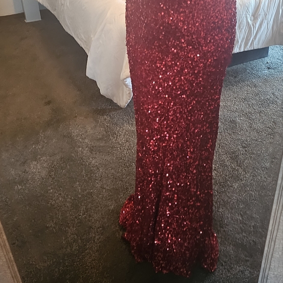 Scala silk Sequined wedding Prom Dress Size 4 red Sequins elegant - Picture 12 of 17